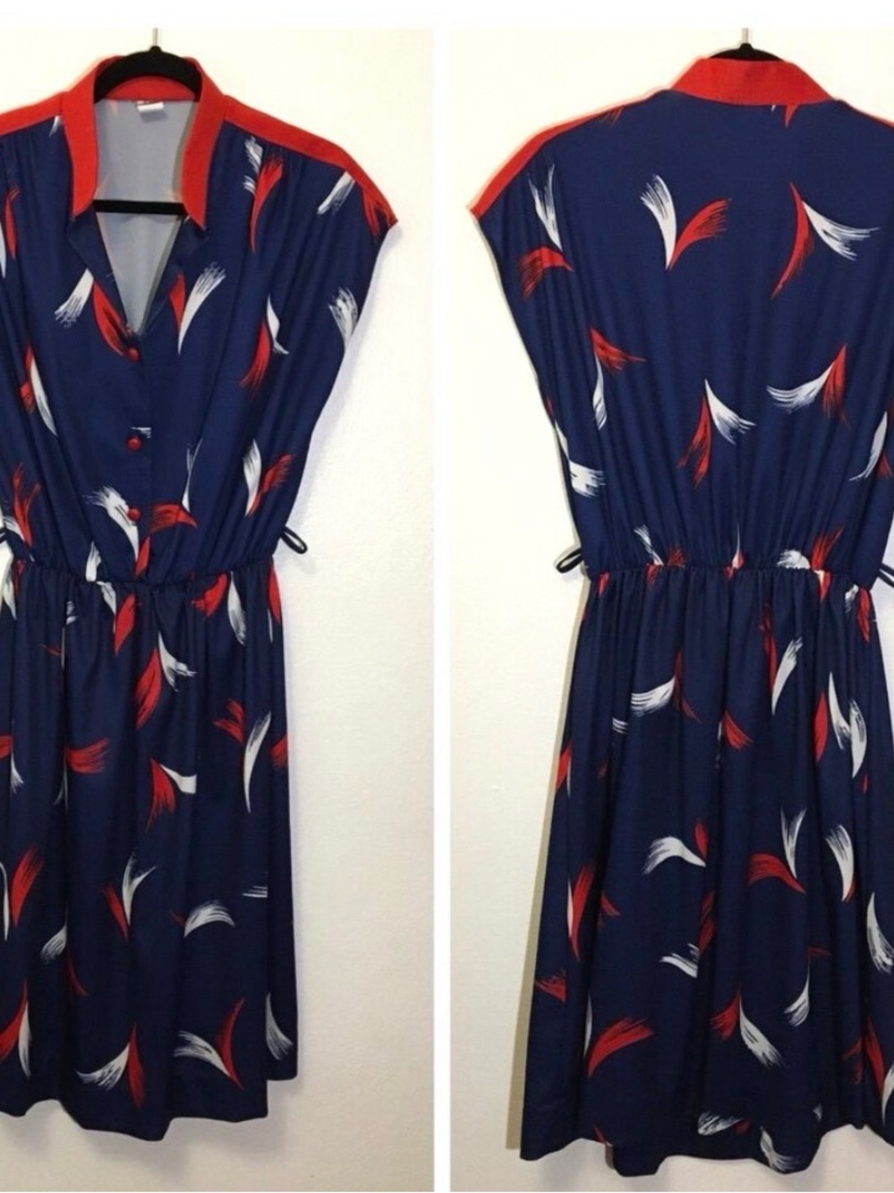 Vintage 70s Americana Red White Blue Mod Day Dress Patriotic Summer Twee T10